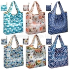 ECO Friendly nylon foldable reusable grocery bag 5 cute designs folding shopping tote bag fits in pocket bagease package
